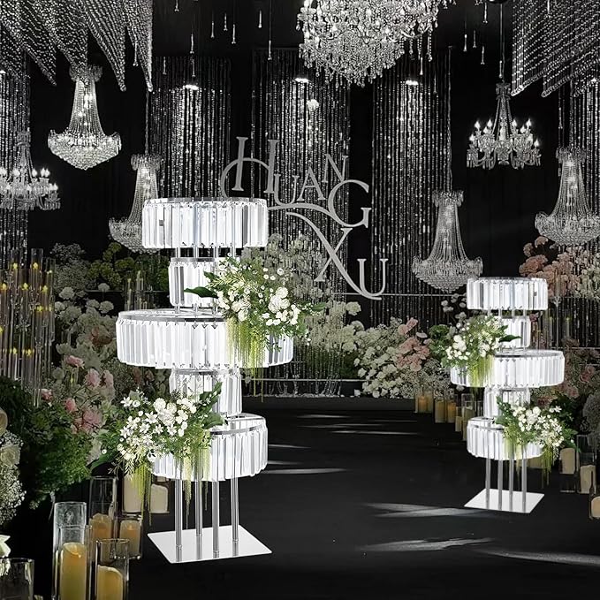 Silver Crystal Vases for Centerpieces, 47.2in Metal Pedestal Stands for Table - Image 4