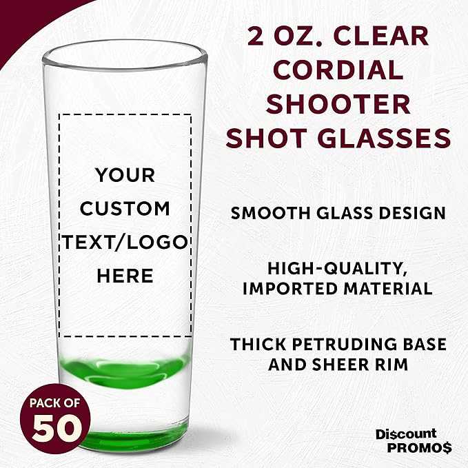 Custom Cordial Shooter Shot Glasses 2 oz. Set of 50, Personalized Bulk Pack - Image 3