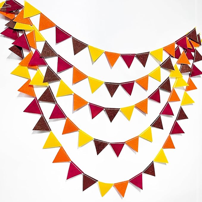 Fall Party Decoration Orange Yellow Brown Burgundy Felt Hanging Triangle Mini by pinkblume