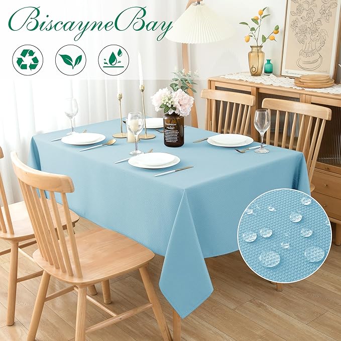 Biscaynebay Textured Fabric Tablecloths 52x70 Inches Rectangular, Light Blue - Image 2