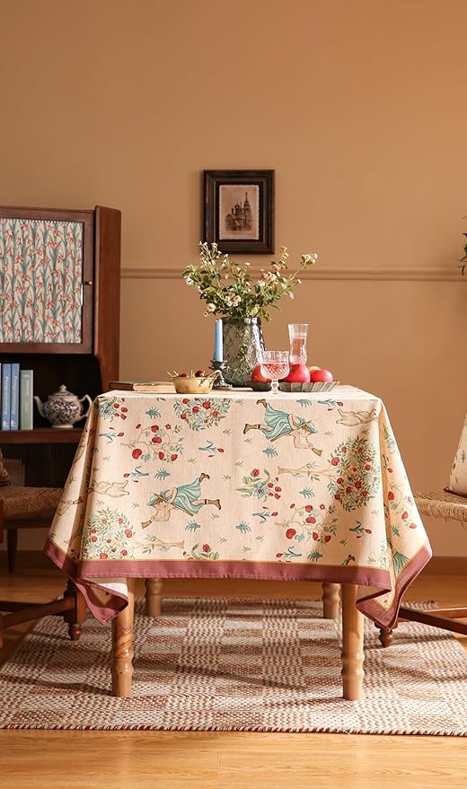 patdrea Designer Beige Rectangle Small Tablecloth, Vintage Italian Durable - Image 9