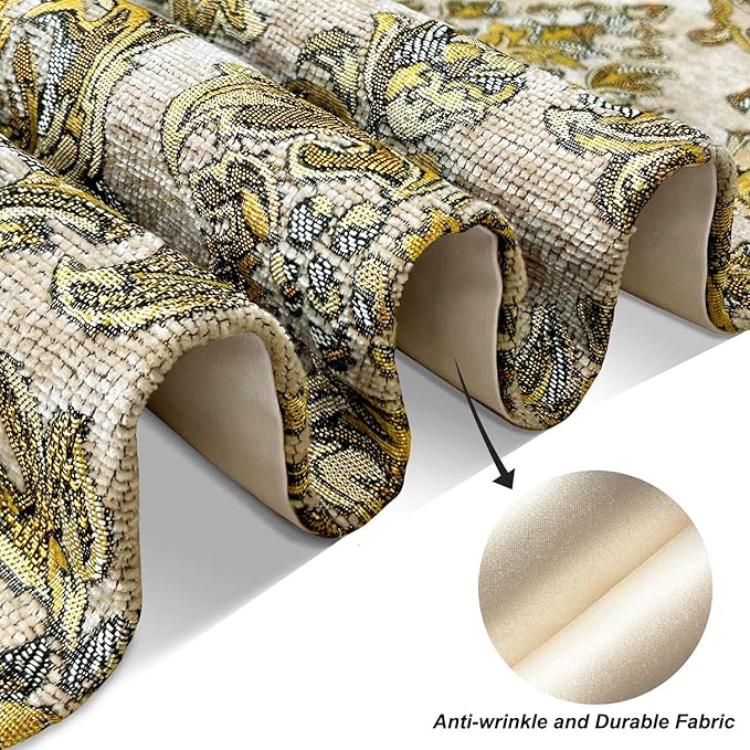 13x108 inch Exquisite Gold Floral Jacquard Table Runner Thick Beige Chenille - Image 6