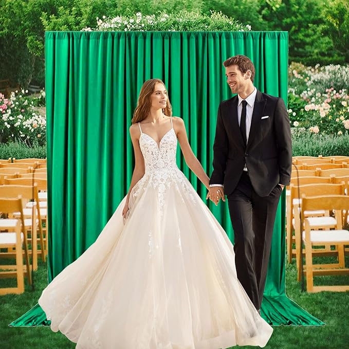 2 Panels Deep Green Backdrop Curtain, 10 x 10 Feet Background Curtains - Image 6