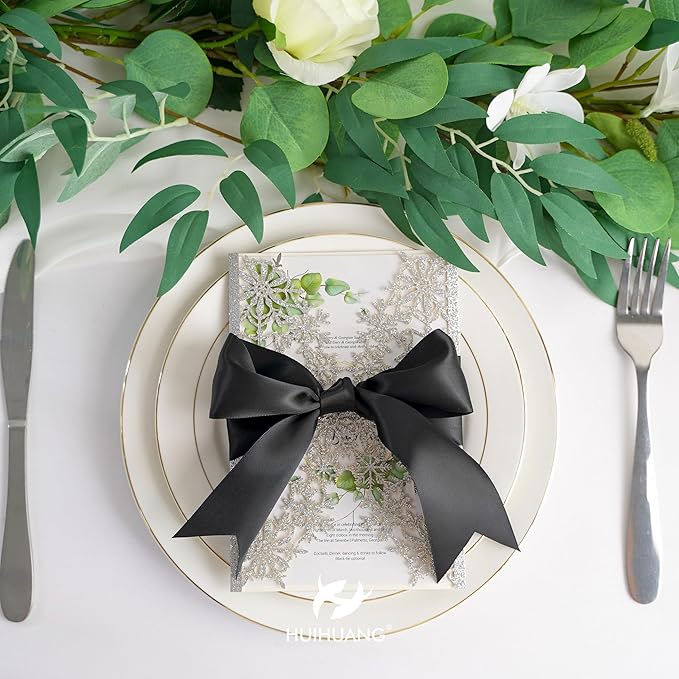 HUIHUANG 1-1/2 inch Double Face Satin Ribbon, Polyester Satin Black Ribbon 50 - Image 5