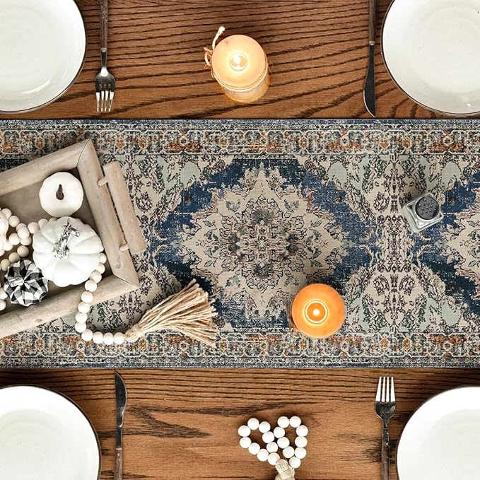 Artoid Mode Boho Bohemia Style Black Table Runner, Country Rustic Farmhouse - Image 7