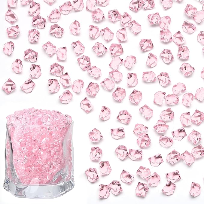 LAIDANLA 500PCS Pink Acrylic Gems Fake Ice Cubes Pink Vase Fillers Plastic by LAIDANLA