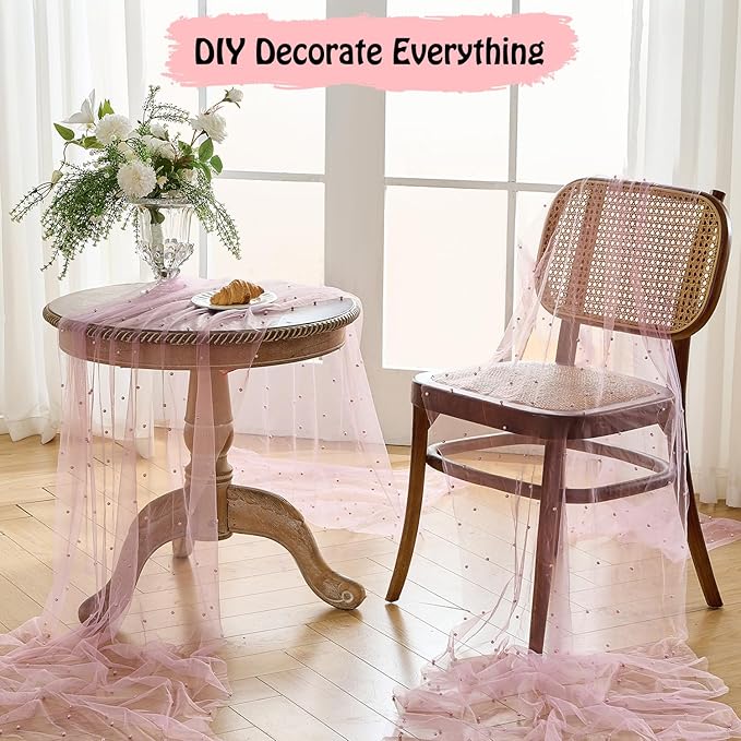 Fanami 1 Pack Pearl Table Runner -10FT Blush Pink Boho Tulle Table Runners 120 - Image 8