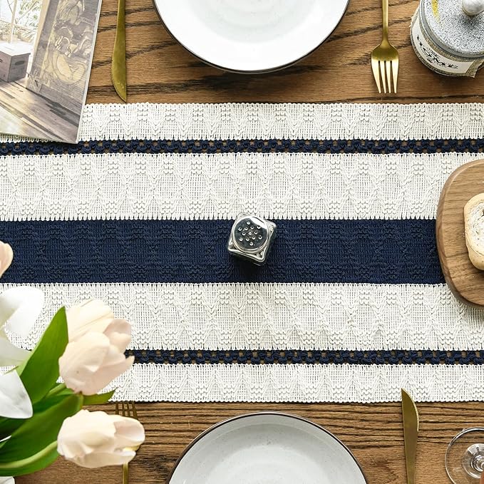 Artoid Mode Dark Blue Farmhouse Woven Rustic Table Runner, Seasonal Holiday - Image 3