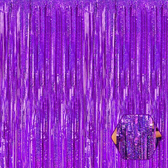 6 Pack Purple Foil Fringe Curtain Backdrop, 3.28Ft x 8.2Ft Metallic Tinsel Foil by Ferwzsr