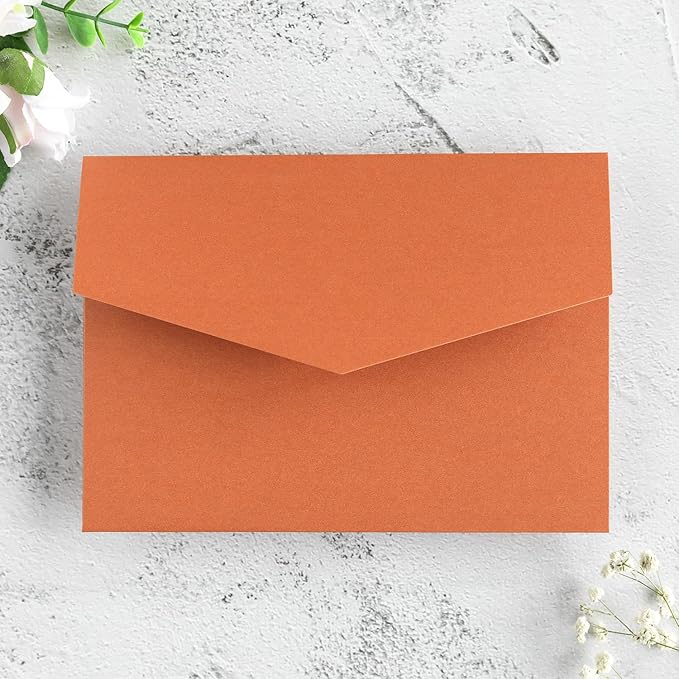 20 PCS Burnt Orange Tri-fold Laser Cut Wedding Invitation Pockets - Image 5