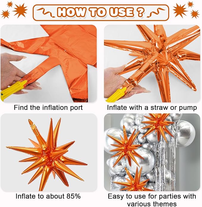 Black Orange Star Balloons - Image 8