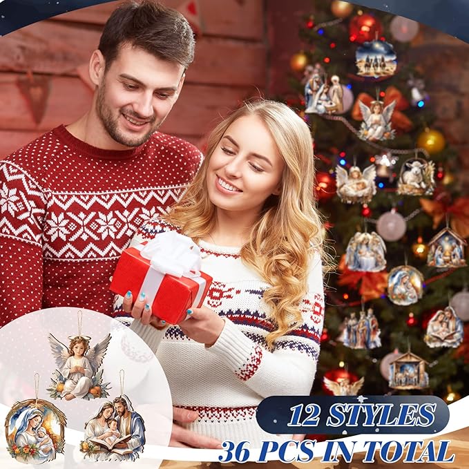 Suzile 36 Pcs Christmas Wooden Ornaments Nativity Ornaments Religious Christmas - Image 4