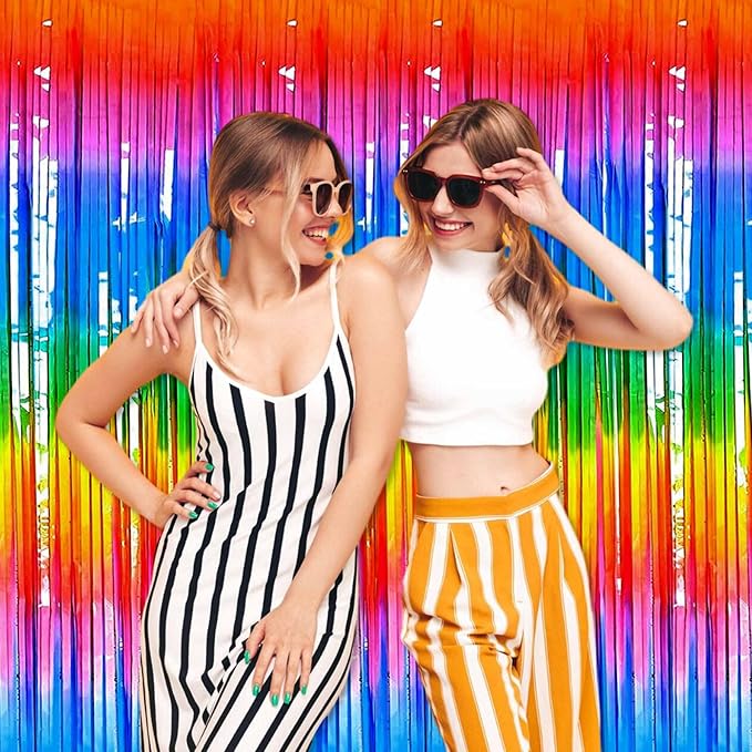 3 Pack Dark Rainbow Foil Fringe Curtains Backdrop, 3.28 x 9.8 Ft Metallic - Image 6