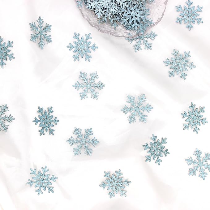 200PC Blue Glitter Snowflake Confetti Winter Wonderland Table Decorations - Image 3
