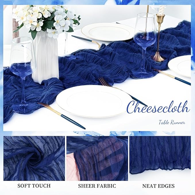 10FT 12 Pack Royal Blue Cheesecloth Table Runner 20 x 120 Inch Long Rustic - Image 3