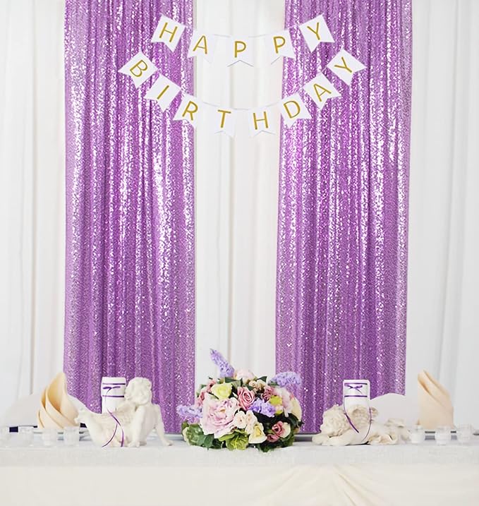 ShinyBeauty Sequin Curtains 4 Panels Lavender Sequin Backdrop Photo Backdrops - Image 2