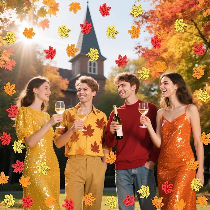 MARFOREVER Fall Maple Leaf Confetti, Thanksgiving Metallic Foil Confetti Autumn - Image 7