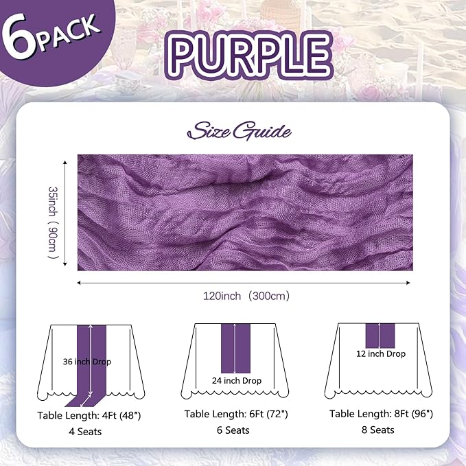 6 Pack Purple Cheesecloth Fall Table Runner 10ft Boho Gauze Fabric Cheese Cloth - Image 2