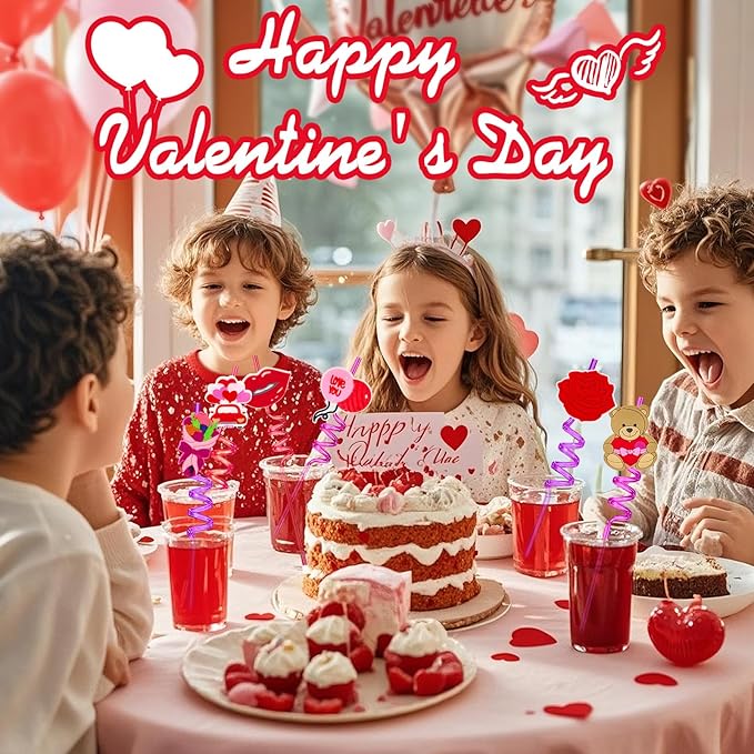 24 Valentines Reusable Party Drinking Straws Birthday Party Supplies Decorations - Image 6