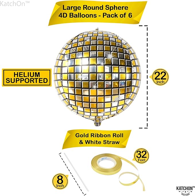KatchOn, Huge Gold Disco Ball Balloons - Image 4