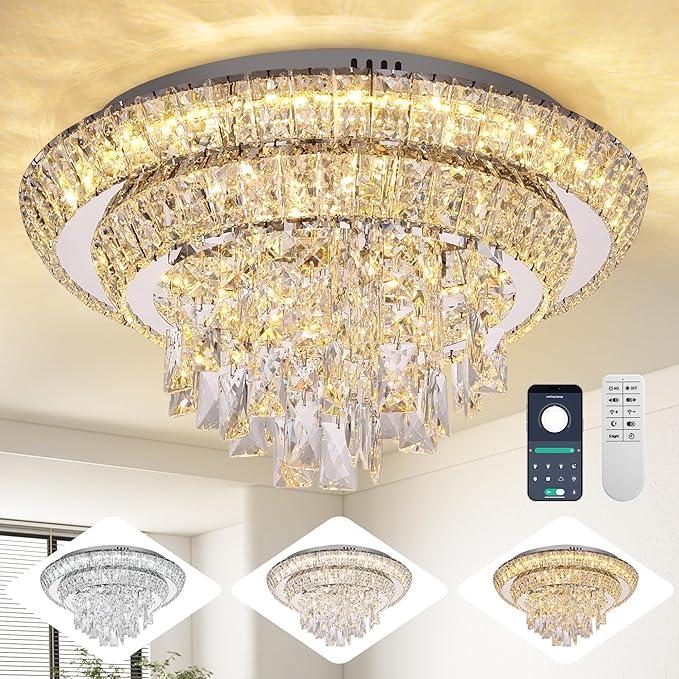 18 inch Crystal Silver Ceiling-Light Flush Mount by REDSTARLIGHTING
