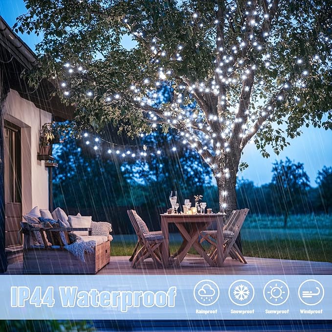 JMEXSUSS 2 Pack White Solar String Lights, Each 100 LED 33ft Green Wire Solar - Image 4
