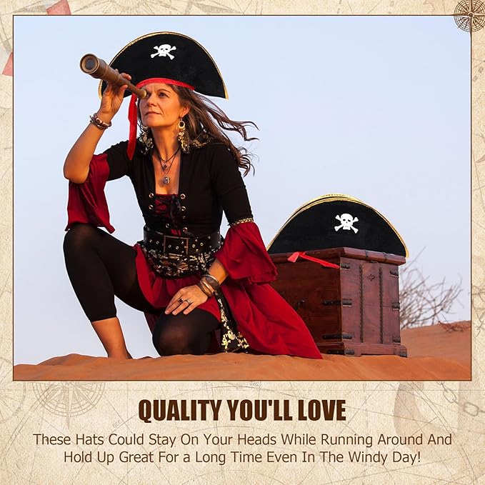 Hsei Halloween Pirate Hat Skull Print Captain Costume Caps Party Accessories - Image 5