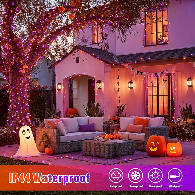 JMEXSUSS Orange and Purple Solar Halloween Lights, 2 Pack Each 100 Led Solar - Image 5