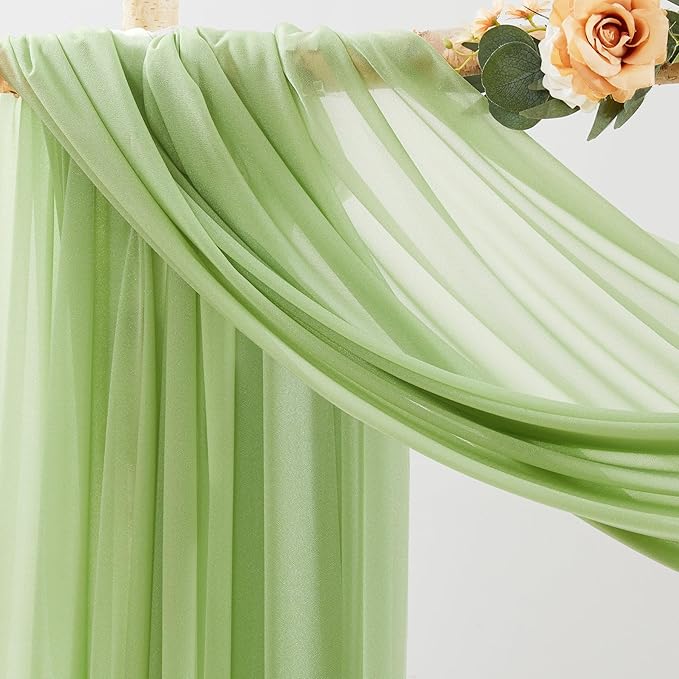 30" x 20Ft Wedding Arch Draping Fabric, 1 Panel Olive Green Sheer Curtain - Image 6