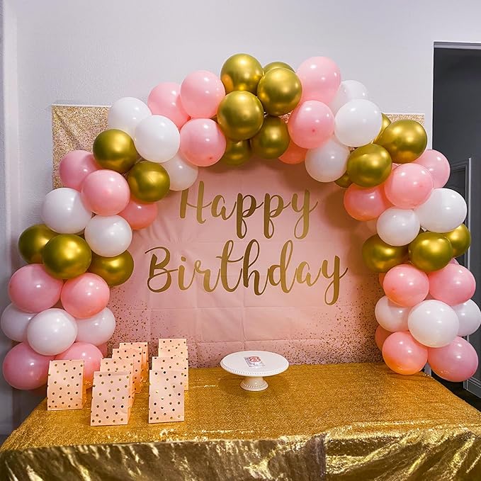 Pink Gold Balloons Set, 12 Inch Pink White Latex Balloons Pink Confetti Helium - Image 5