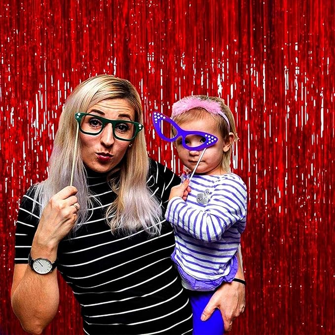 4 Pack Red Foil Fringe Curtain Backdrop, 3.28Ft x 9.84Ft Metallic Tinsel Foil - Image 7