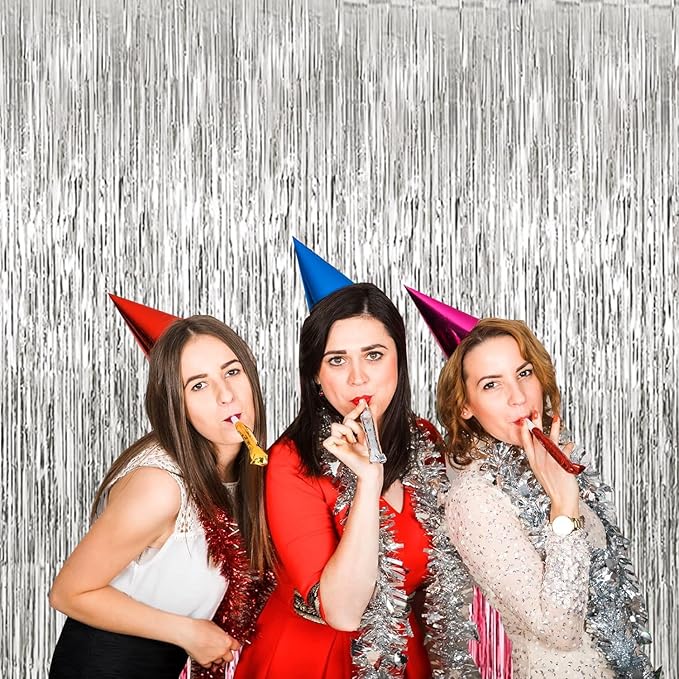 4P Metallic Foil Fringe Tinsel Table Skirts - Image 4