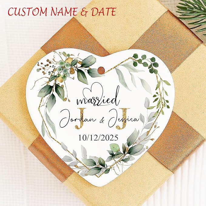 Love Signal Personalized Married Ceramic Ornament, Mr Mrs 2025 Ornaments Custom - Image 2