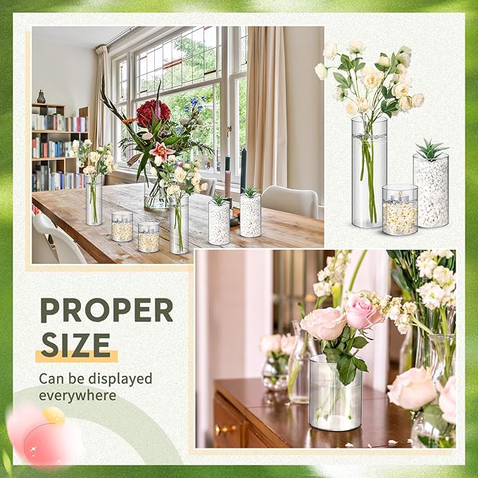 Nuogo 24 Pcs Plastic Cylinder Vases Tall Clear Flower Vases - Image 5