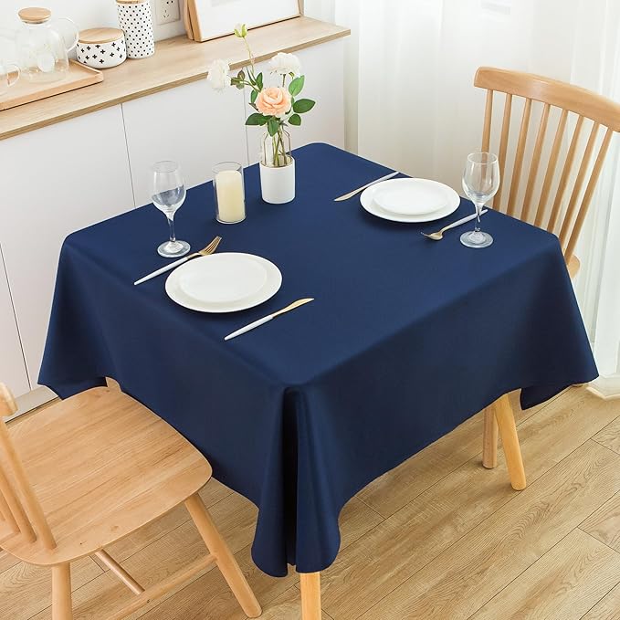2 Pack Square Table Cloth 70X70 Inch Navy Washable Fabric Tablecloth Polyester - Image 2