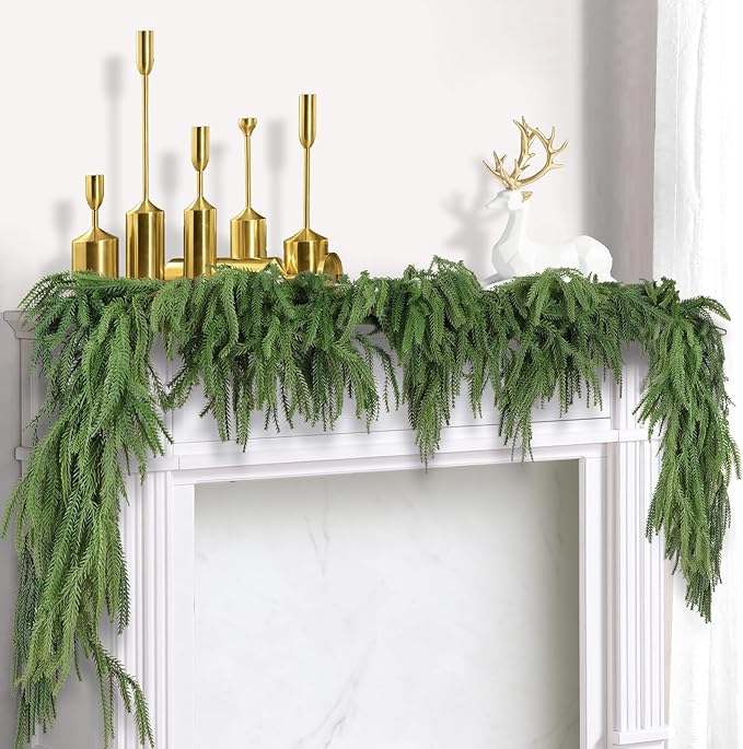 2 Pack Christmas Norfolk Pine Garlands 6FT, Real Touch Artificial Greenery by GeegoodsLLC