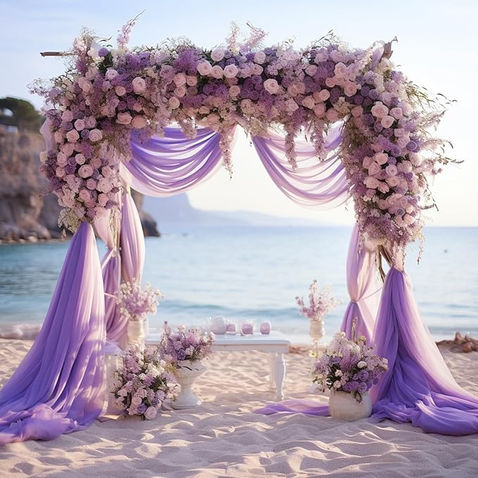 Wokceer Lavender Purple Wedding Arch Draping Fabric Backdrop 4 Panels 28.7" X - Image 7