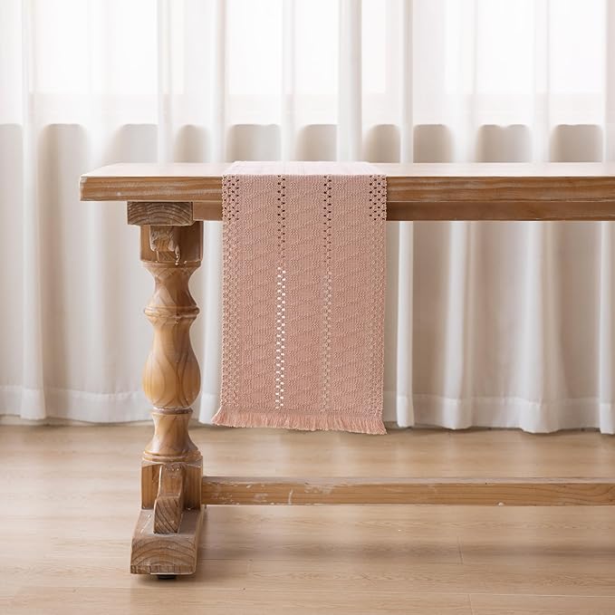 Boho Pink Table Runner for Home Decor 12x72 Inches Farmhouse Macrame Burlap - Image 7