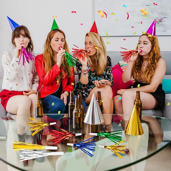 36 Pcs Noise Makers Birthday Blowers Glitter Metallic Fringed Party Blow Horns - Image 7