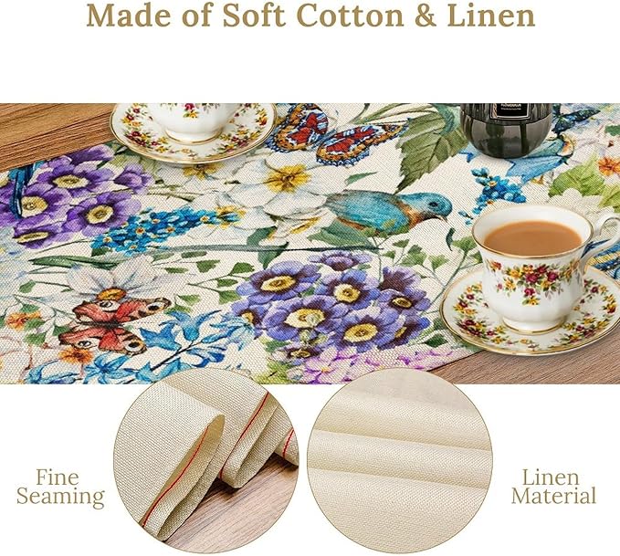 Brown Bird Floral Table Runner Spring Flower Kitchen Table Decoration Suitable - Image 7