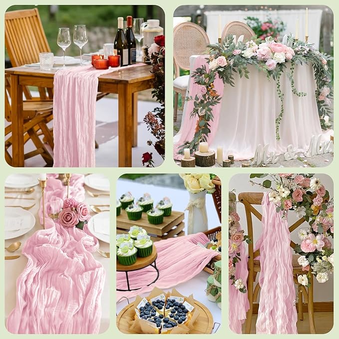 Asee'm 12pcs Cheesecloth Table Runner 120 Inches Blushing Pink Boho Gauze - Image 7