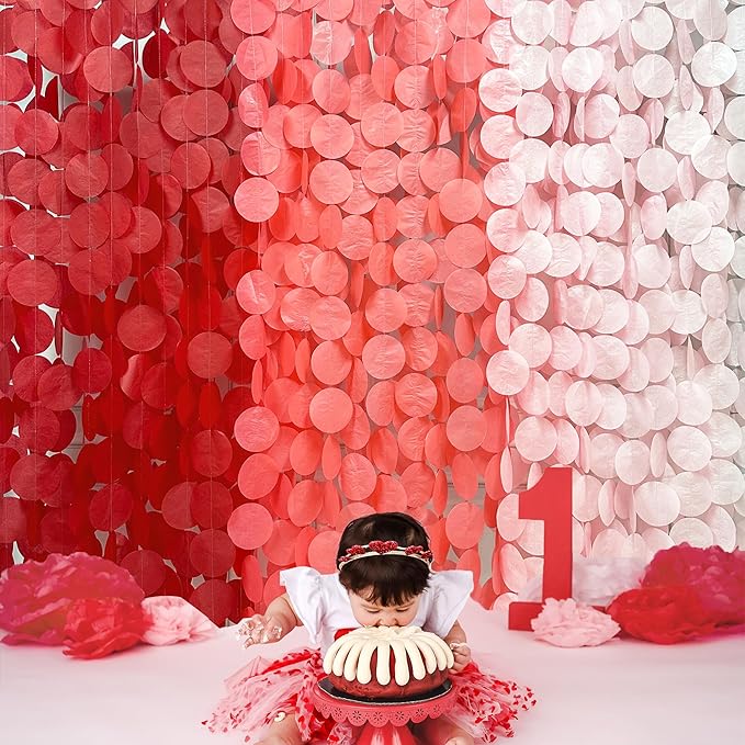 192 Ft Red Party Decorations Ombre Red Polka Dot Backdrop Streamer Tissue Paper - Image 5