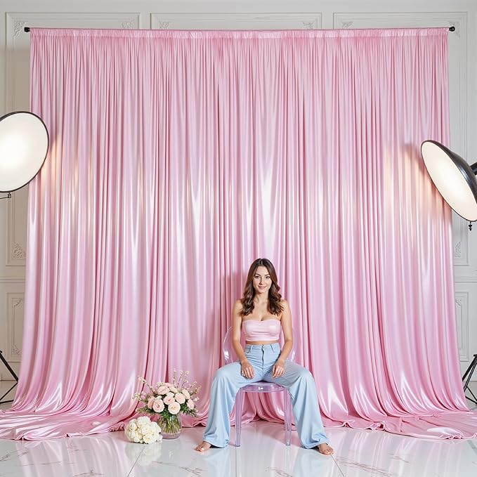 Pink Glitter Backdrop Curtain for Parties Wedding, 10Ft x 10Ft Satin Shimmer - Image 6