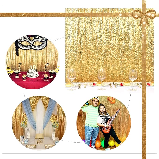Juya Delight Gold Sequin Backdrop, 6FTx8FT NO See-Through Photobooth Backdrop - Image 7