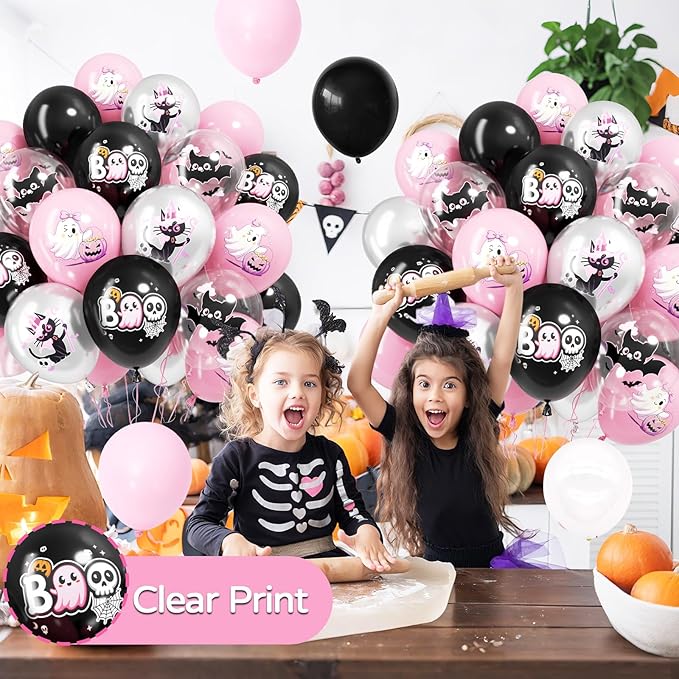 Halloween Party Balloons Decorations, 12 Inch Pink and Black Balloons Set Pink - Image 5