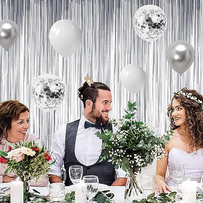 BEISHIDA 4 Pcs Silver Door Streamers Tinsel Curtain Party Streamers Backdrop - Image 4
