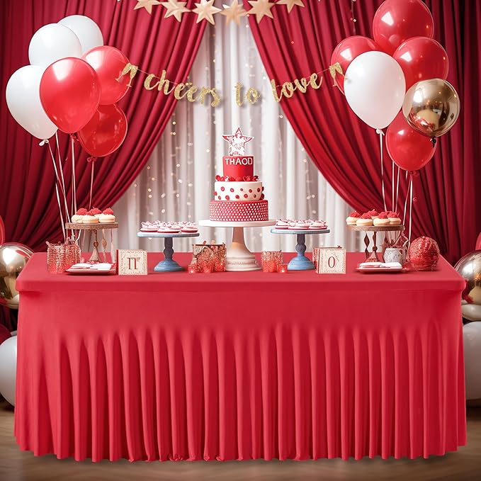 Wish Care 2 Pack Red Spandex Table Clothes - Image 7