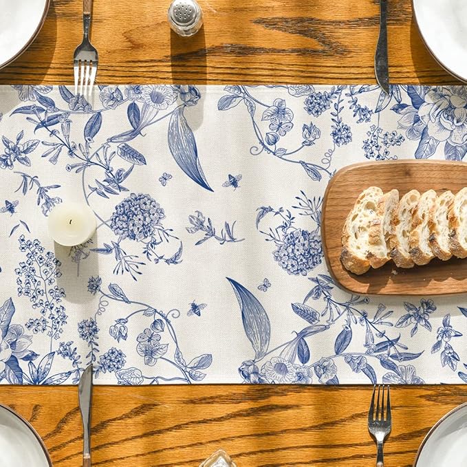 Artoid Mode Monochrome Sketch Birds and Flowers Spring Table Runner, Seasonal - Image 3