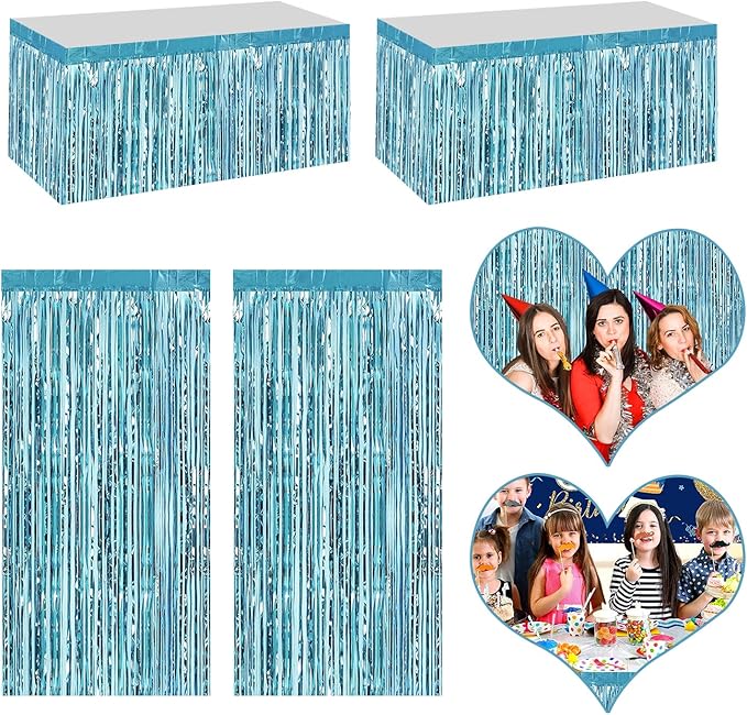4P Metallic Foil Fringe Tinsel Table Skirts by FENGNIAN