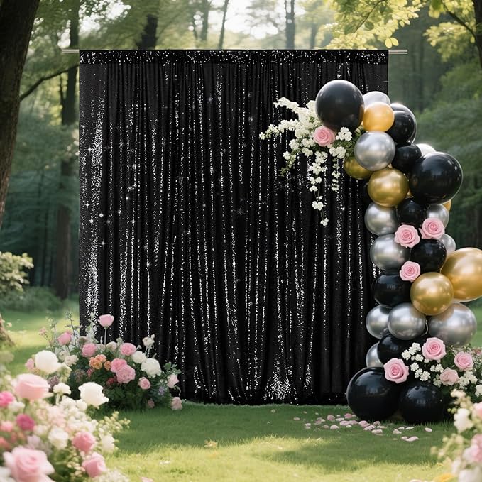 SquarePie Sequin Backdrop 10FT x 10FT Black Curtain Background - Image 7